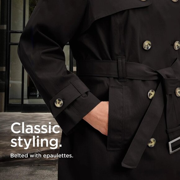 London Fog Women's 3/4 Length Double-Breasted Trench Coat w/Belt Large Black NEW - Picture 5 of 11